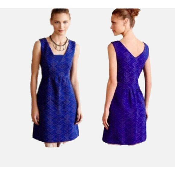 Anthropologie Maeve Women’s Blue & Purple Jacquard-Patterned Mini Dress Sz. 2 - Picture 3 of 12